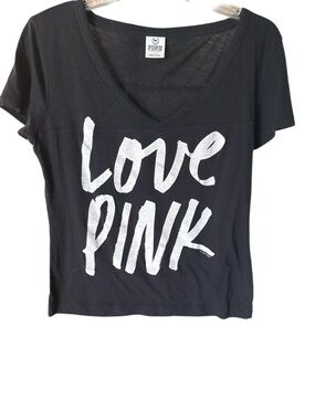 Victoria's Secret LOVE PINK Black Tee with White Lettering small